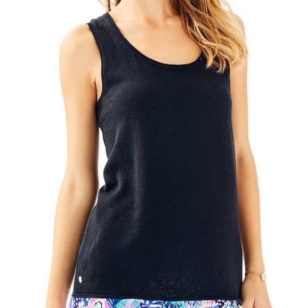 Lilly Pulitzer Elizabella Tank Top Onyx Black Metallic Goth Dark Academia XS